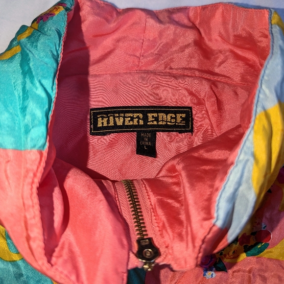 Womens River Edge L Track Jacket 100 Percent Silk Vintage Padded Shoulders Y2K - Picture 4 of 8